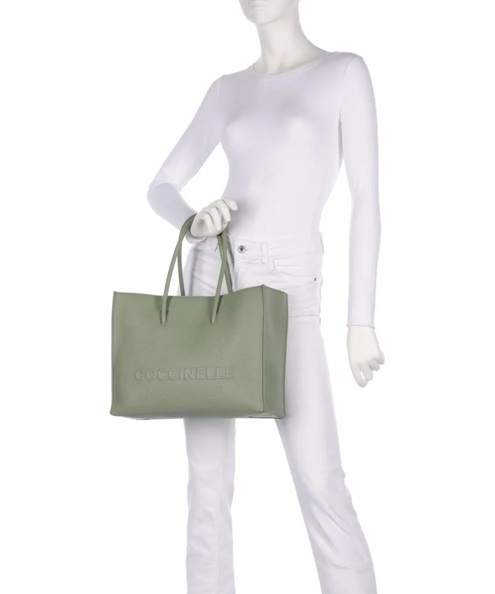 Myrtha Maxi Logo Shopper genarbtes Leder graugrün