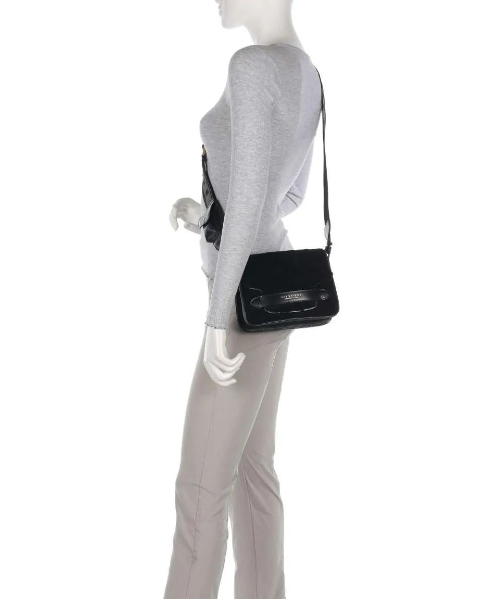 Lucrezia Wow Umhängetasche fein genarbtes Rindsleder, Fell schwarz