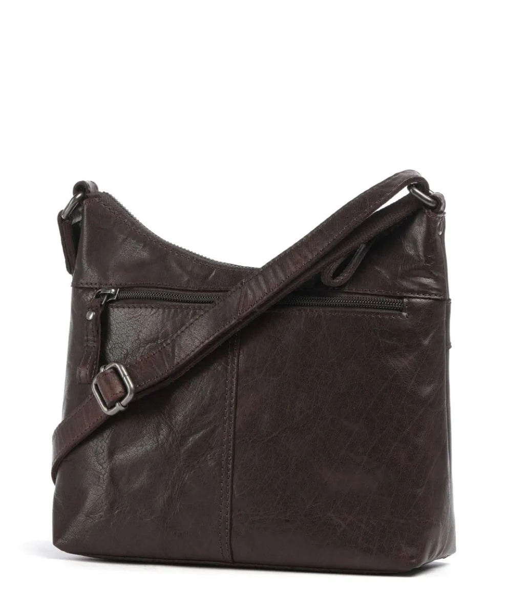 Bronco Elien Umhängetasche fein genarbtes Leder dunkelbraun