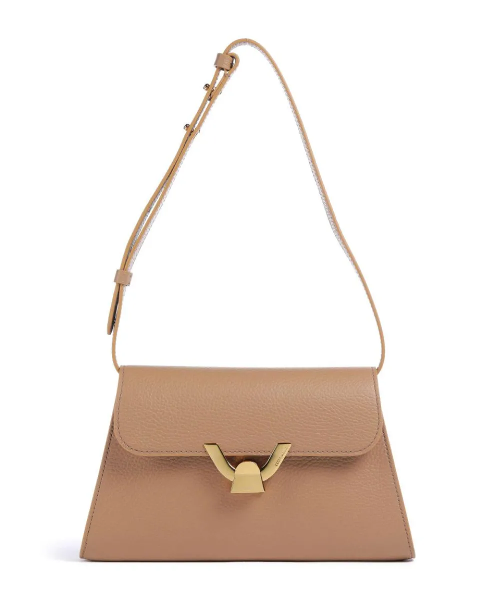 Dew Schultertasche genarbtes Rindsleder hellbraun