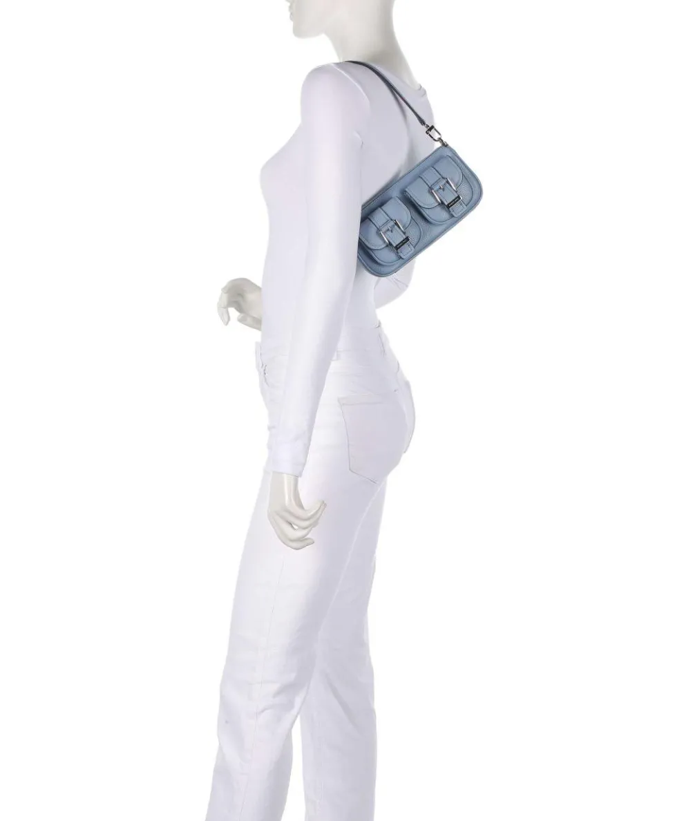 Zoe Small Schultertasche genarbtes Rindsleder blaugrau