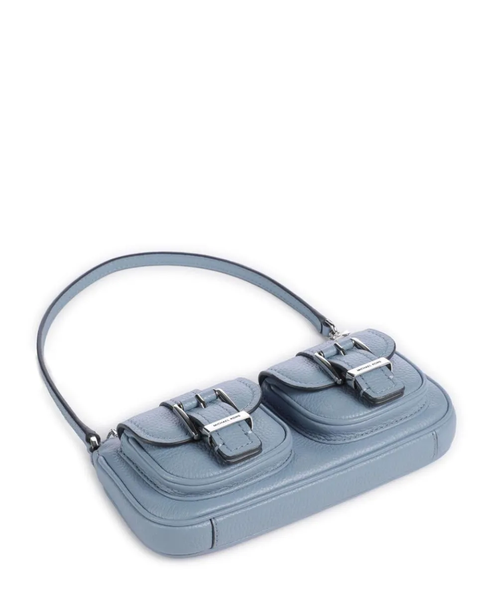 Zoe Small Schultertasche genarbtes Rindsleder blaugrau