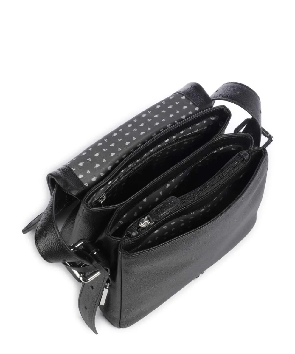 Zoom Umhängetasche genarbtes Rindsleder schwarz