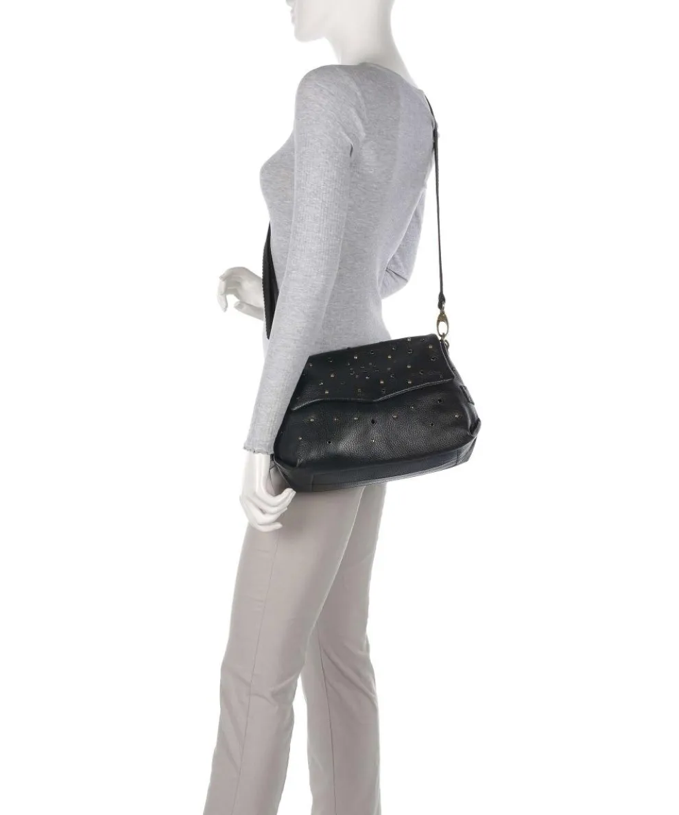 Guadalupe Nihan Schultertasche genarbtes Kalbsleder schwarz