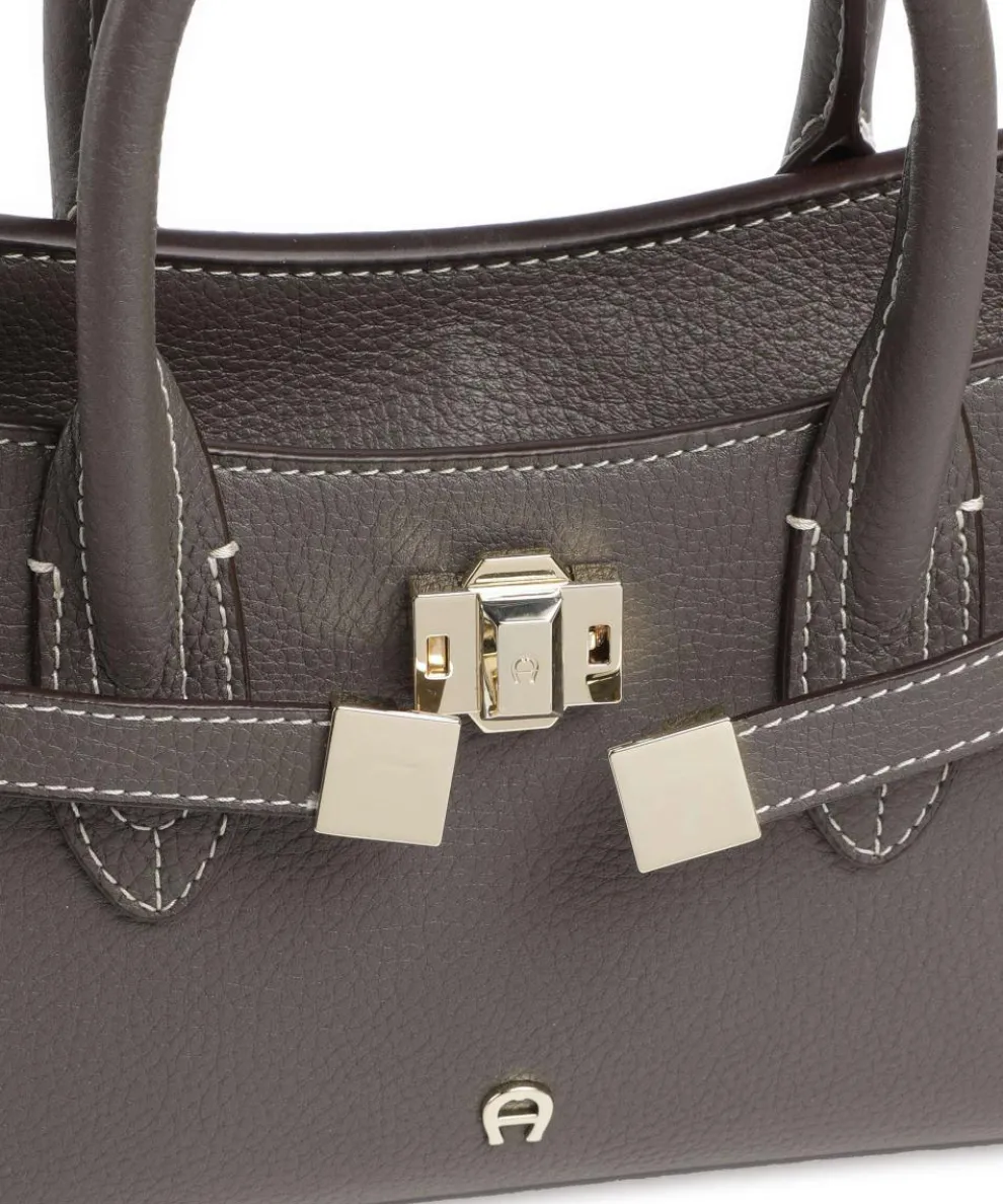 Farah S Handtasche genarbtes Rindsleder taupe