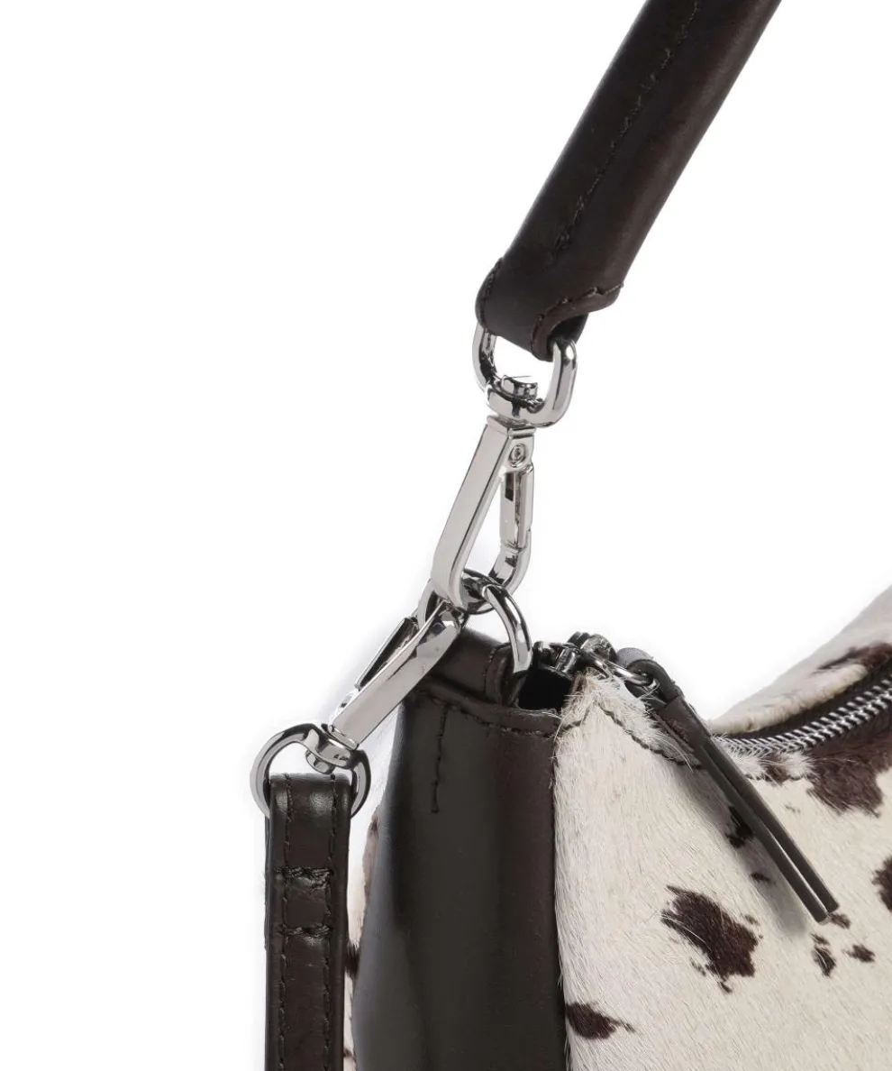 Helia Schultertasche Fell, fein genarbtes Rindsleder weiß/schwarz